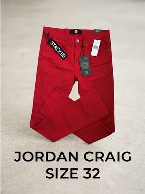 JORDAN CRAIG Men’s Martin Stacked Jeans Red Skinny Punk Flare Baked Wrinkles‎ 32